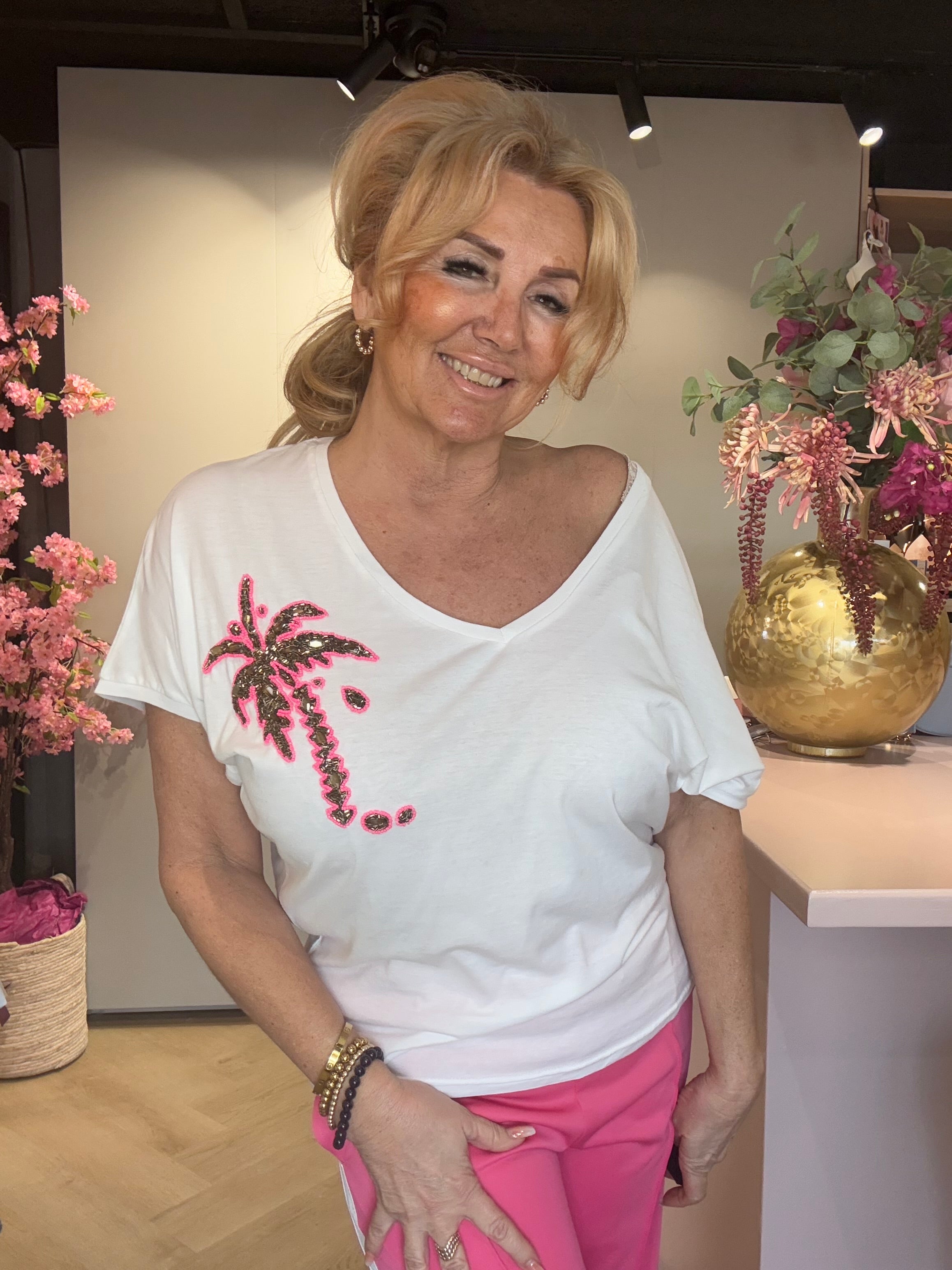 T-Shirt Palm Steentjes Wit